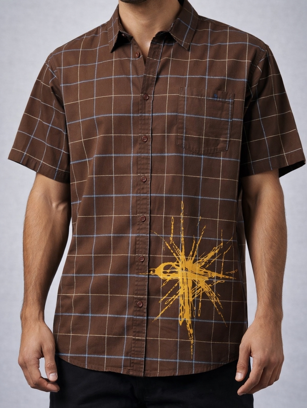 Oakley Brown Grid Shirt Mens Large Cotton Pocket Outdoor Skater